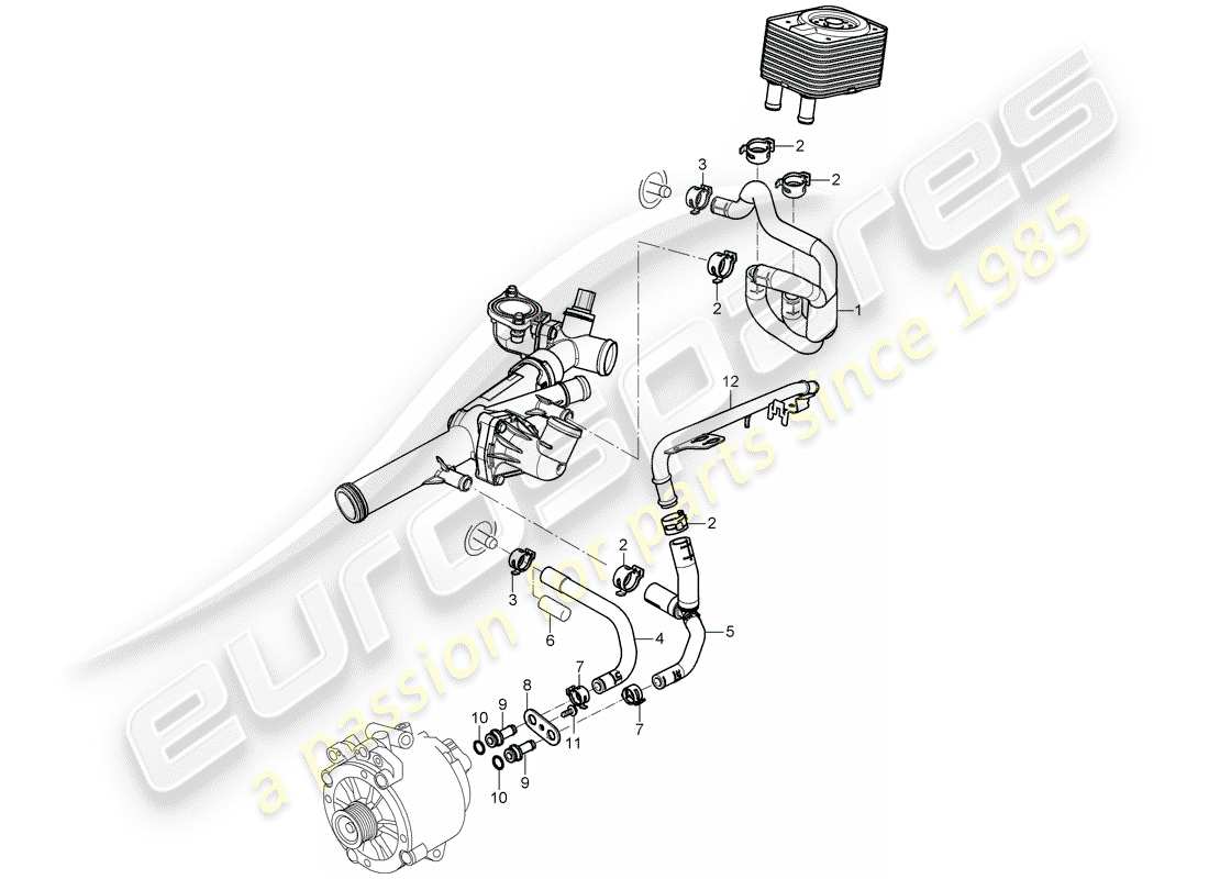 porsche 2007 (cayenne e1 9pa) water cooling 2 part diagram