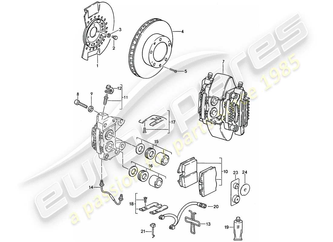 porsche 1990 (944) disc brakes - front axle part diagram