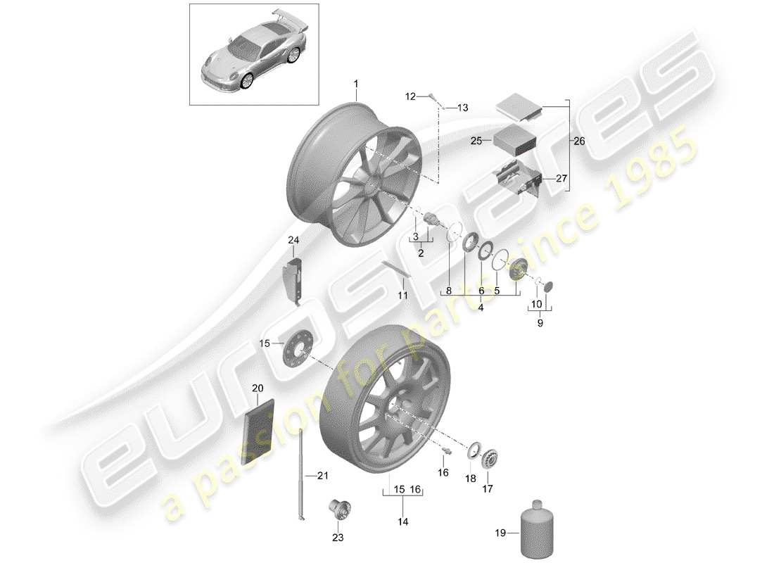 porsche 991 turbo (2020) alloy wheel parts diagram
