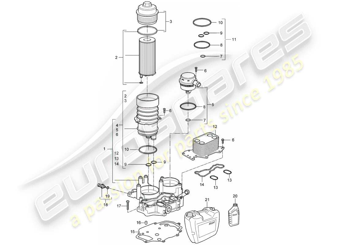 porsche 2007 (cayenne e1 9pa) oil filter part diagram