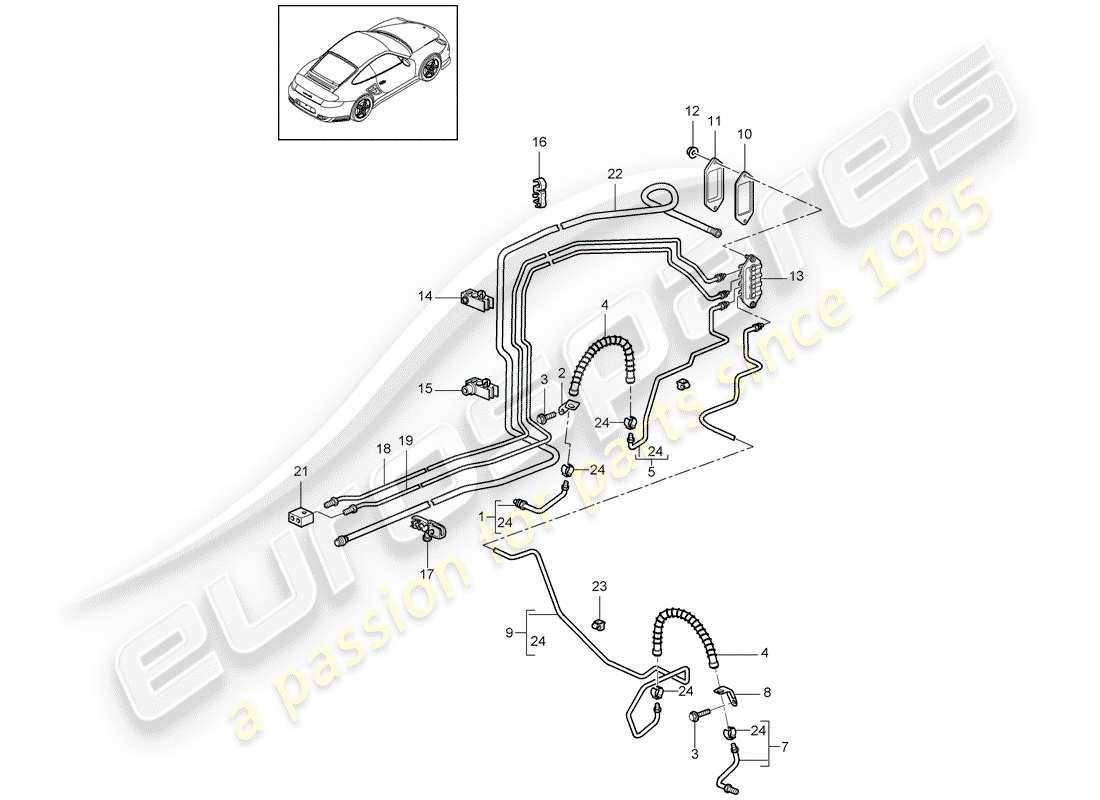 porsche 911 t/gt2rs (2012) brake line part diagram