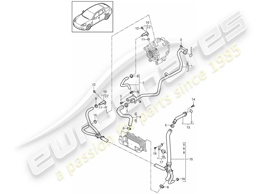 porsche panamera 970 (2016) water cooling part diagram