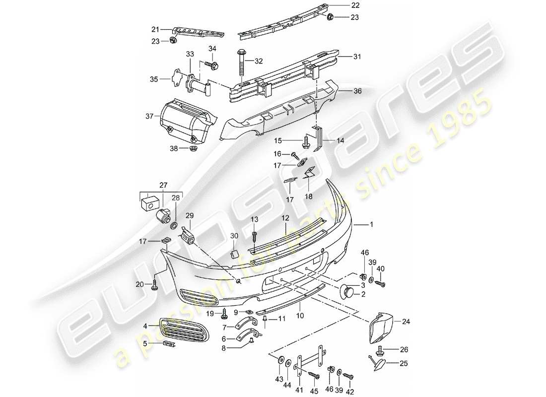 porsche 2002 (996 turbo / gt2) bumper part diagram