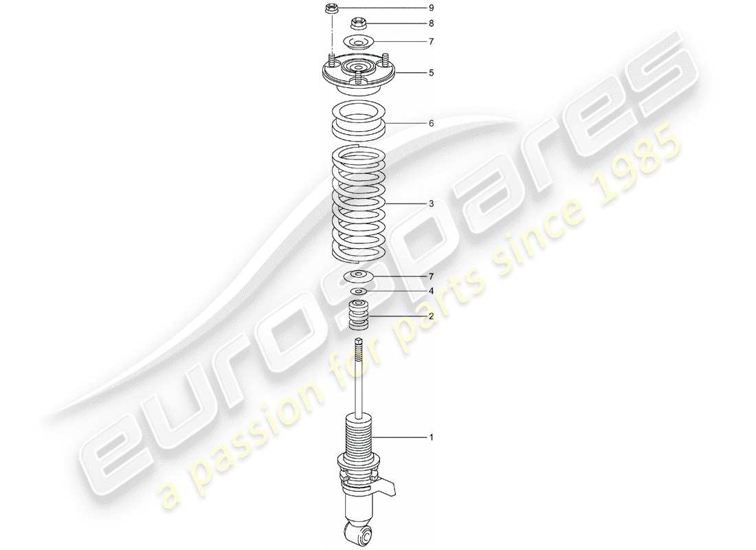 porsche 996 t/gt2 (2005) shock absorber - coil spring part diagram