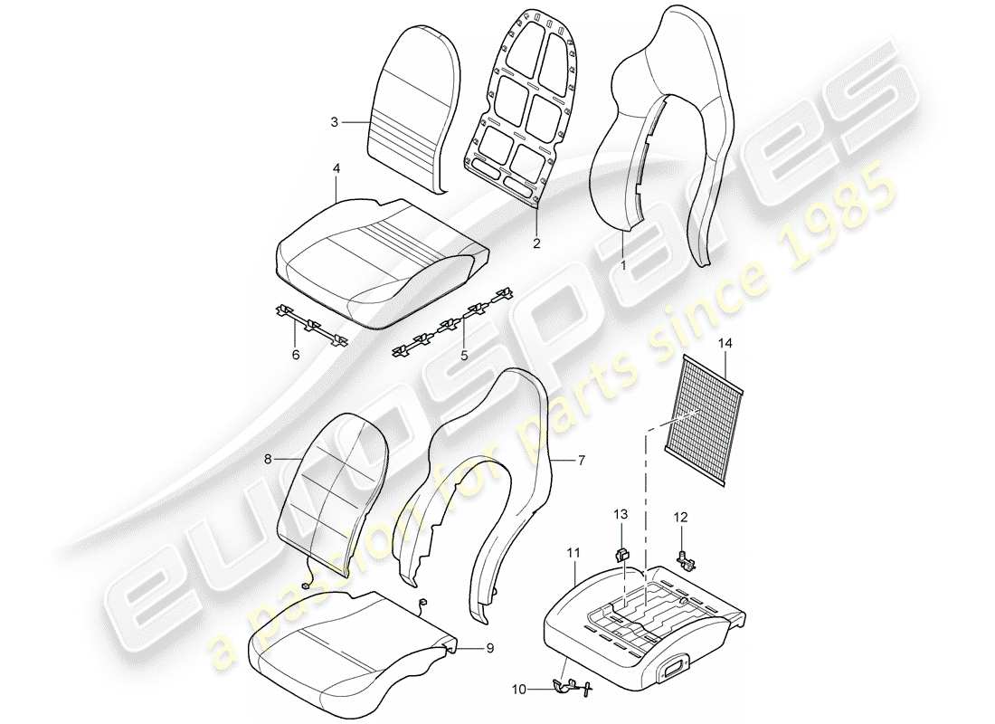porsche 2001 (996 gt3) cover - foam part - sports seat part diagram