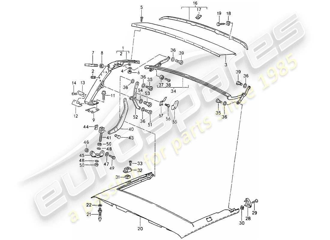 porsche 1990 (964) main bow - roof frame - single parts part diagram