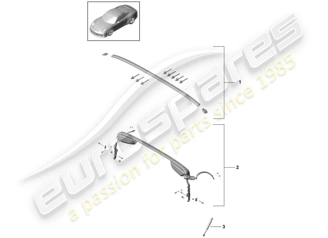 porsche 2014 (991-1 r/gt3/rs) top frame part diagram