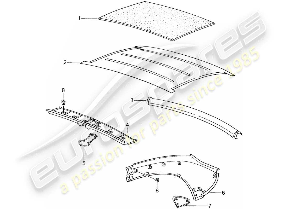 porsche 2004 (986 boxster) hardtop - interior equipment part diagram