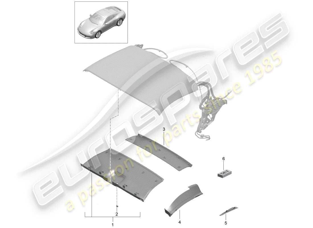 porsche 2018 (991-2) convertible top part diagram
