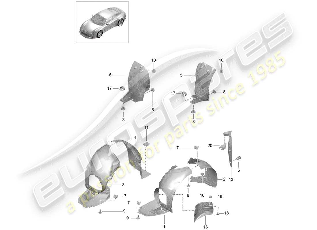 porsche 2019 (991-2 r/gt3/rs) wheelhouse protector part diagram