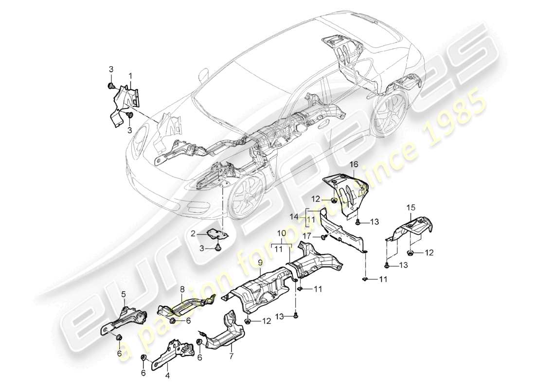 porsche 2010 (cayenne e1 9pa) trims heat insulation underbody parts diagram