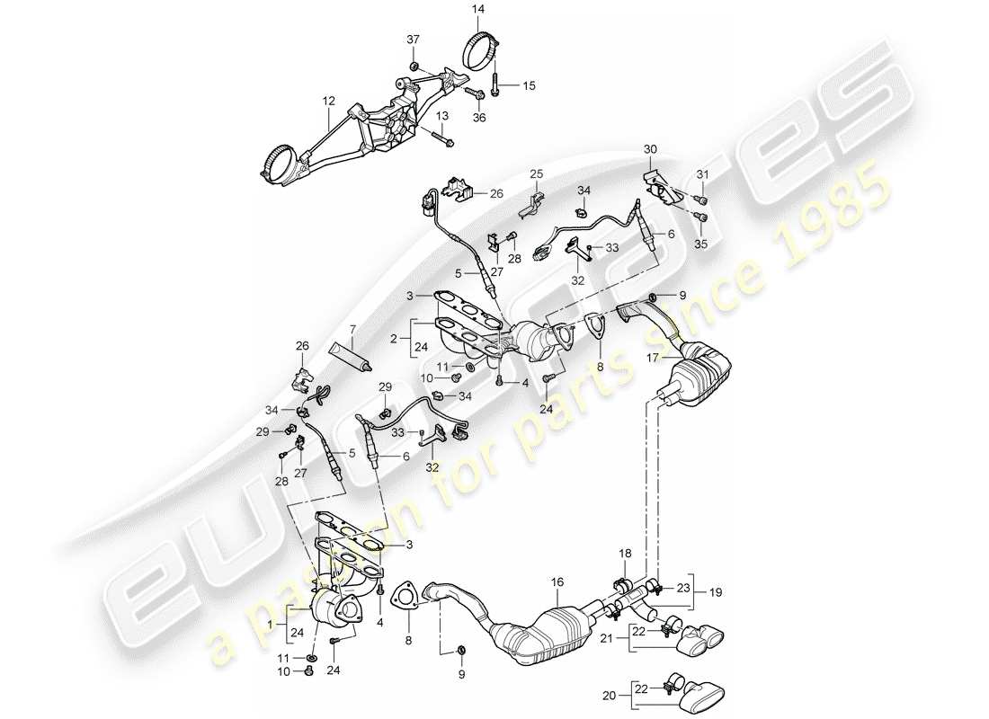 porsche 2008 (987 boxster) exhaust system part diagram
