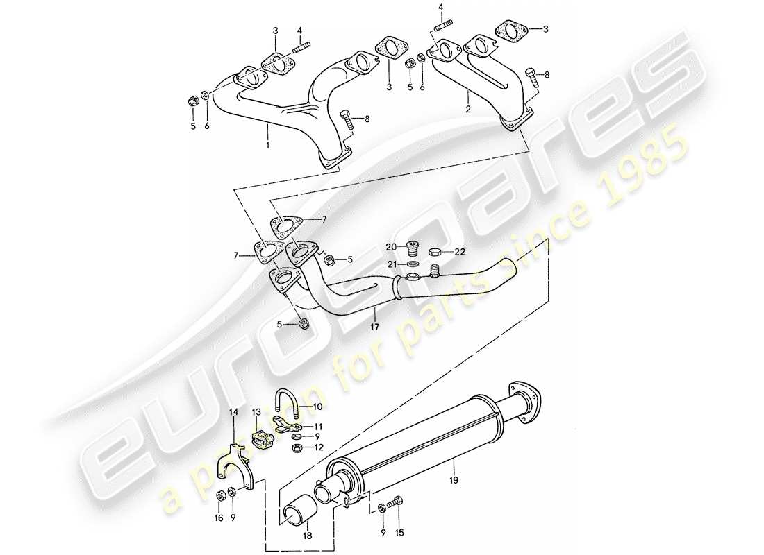 porsche 1989 (944) exhaust system - exhaust silencer, front parts diagram