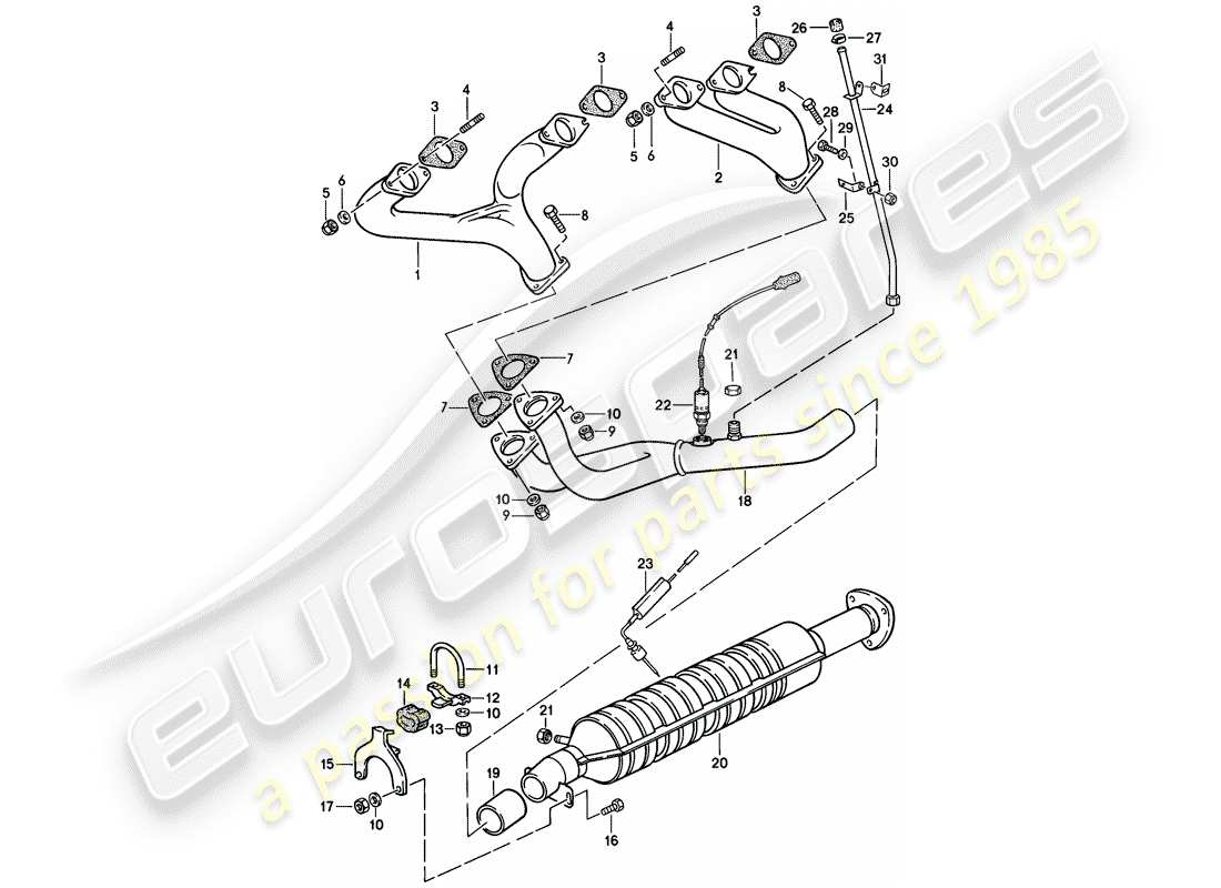 porsche 1984 (944) exhaust system - catalyst - (j) parts diagram