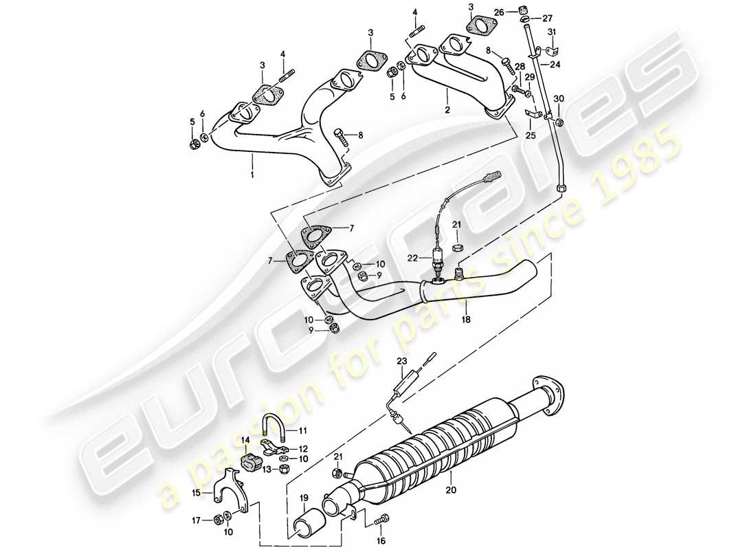 porsche 1986 (944) exhaust system - - catalyst part diagram