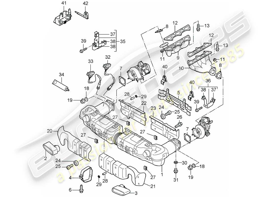 porsche 2009 997-2 turbo / gt2 exhaust system part diagram