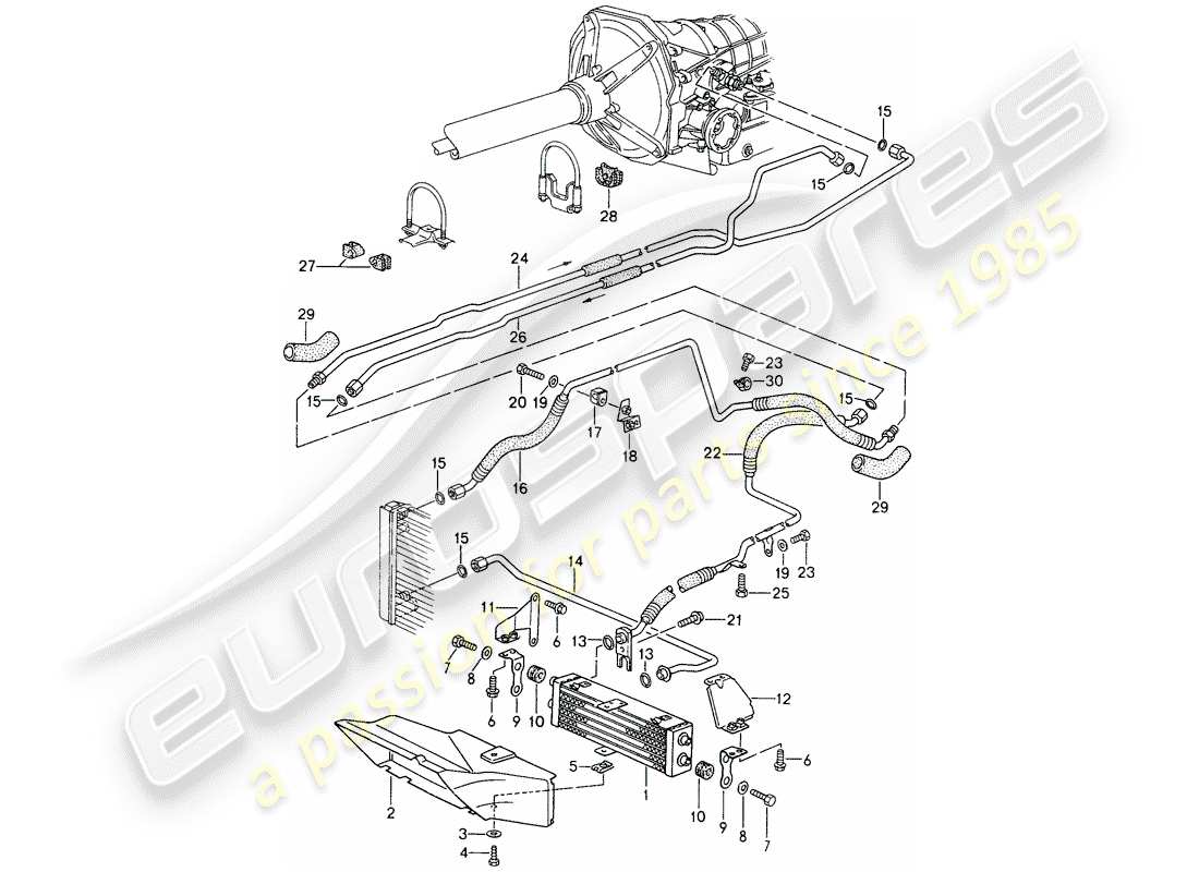 porsche 1994 (968) tiptronic - atf cooler - atf lines part diagram