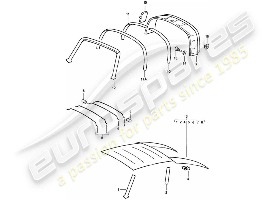 porsche 1981 (911) interior equipment - roof part diagram