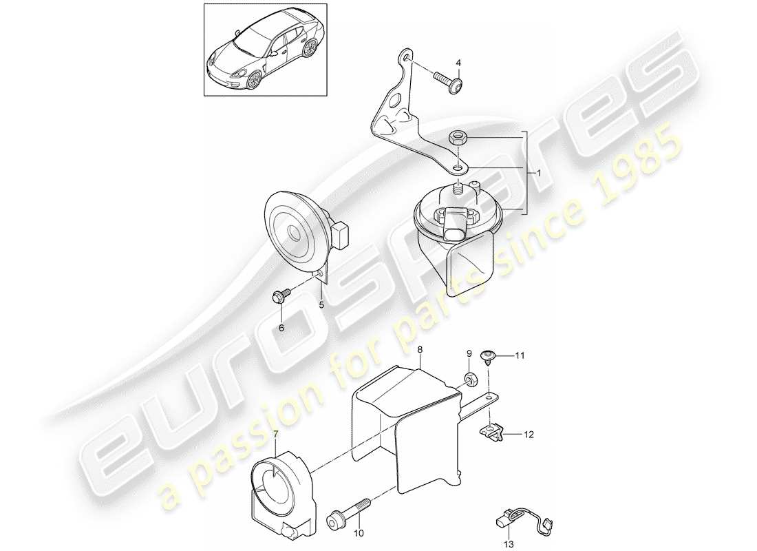 porsche 2011 (panamera 970) fanfare horn part diagram