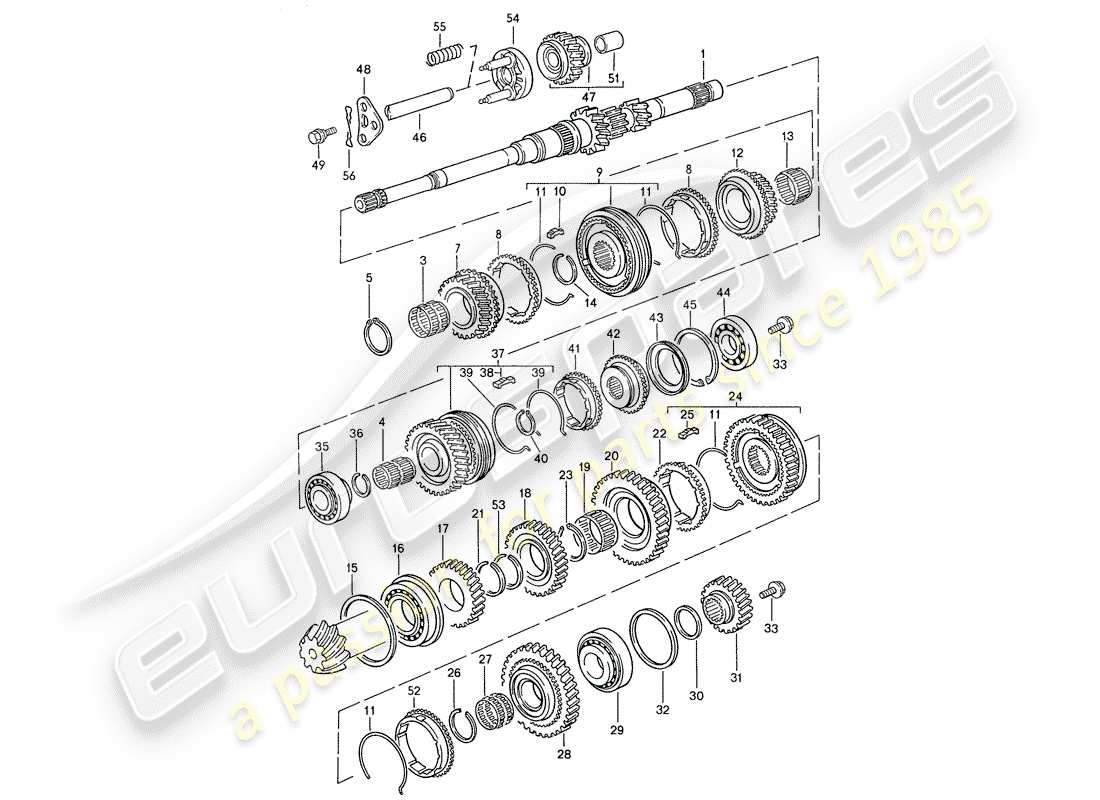 porsche 944 (1989) gears and shafts - for - manual gearbox part diagram