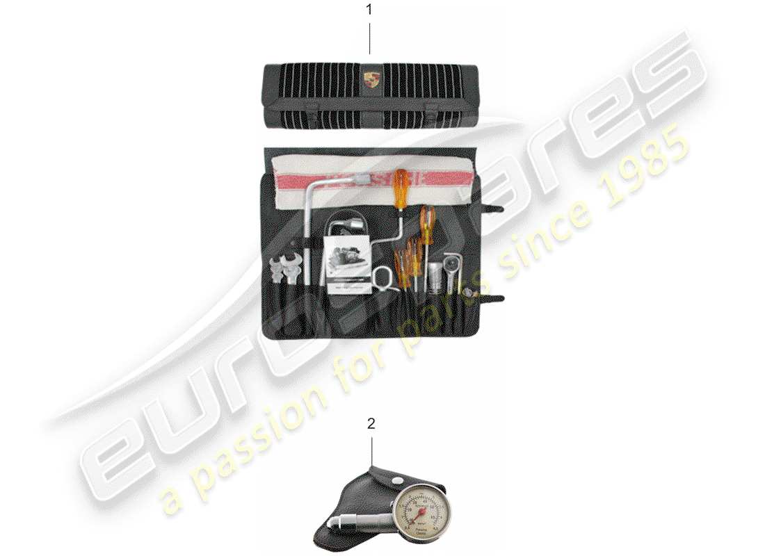 porsche classic accessories (1979) tool kit bag part diagram