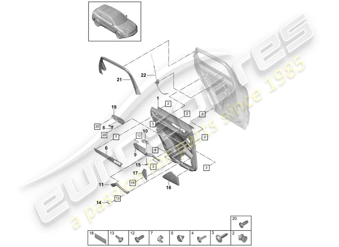 porsche 2018 (cayenne e3 9ya/9yb) door panel part diagram