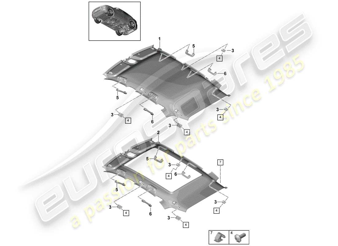 porsche cayenne e3 (2020) roof trim panel part diagram