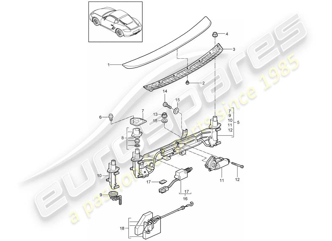 porsche 2010 (987 cayman) rear spoiler part diagram