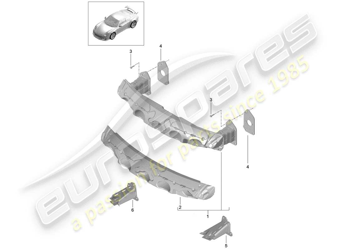 porsche 2018 (991-2 r/gt3/rs) bumper bracket part diagram
