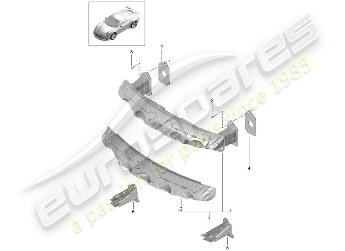 porsche 991r/gt3/rs (2018) bumper bracket part diagram