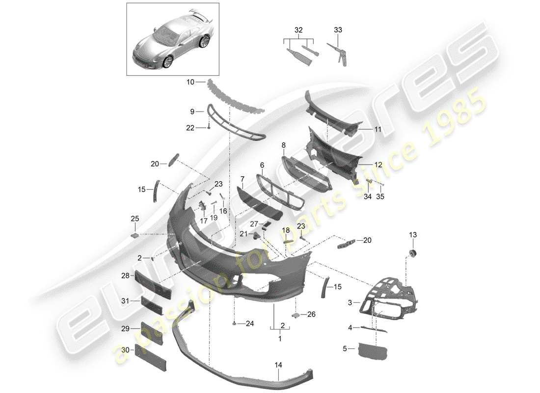porsche 2018 (991-2 r/gt3/rs) bumper part diagram
