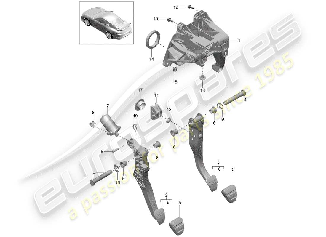 porsche 991r/gt3/rs (2018) brake and acc. pedal assembly part diagram