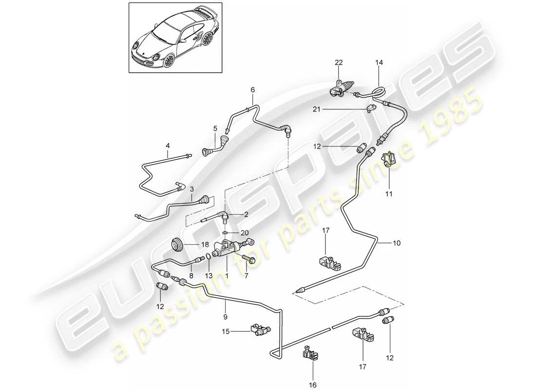 porsche 911 t/gt2rs (2012) hydraulic clutch parts diagram