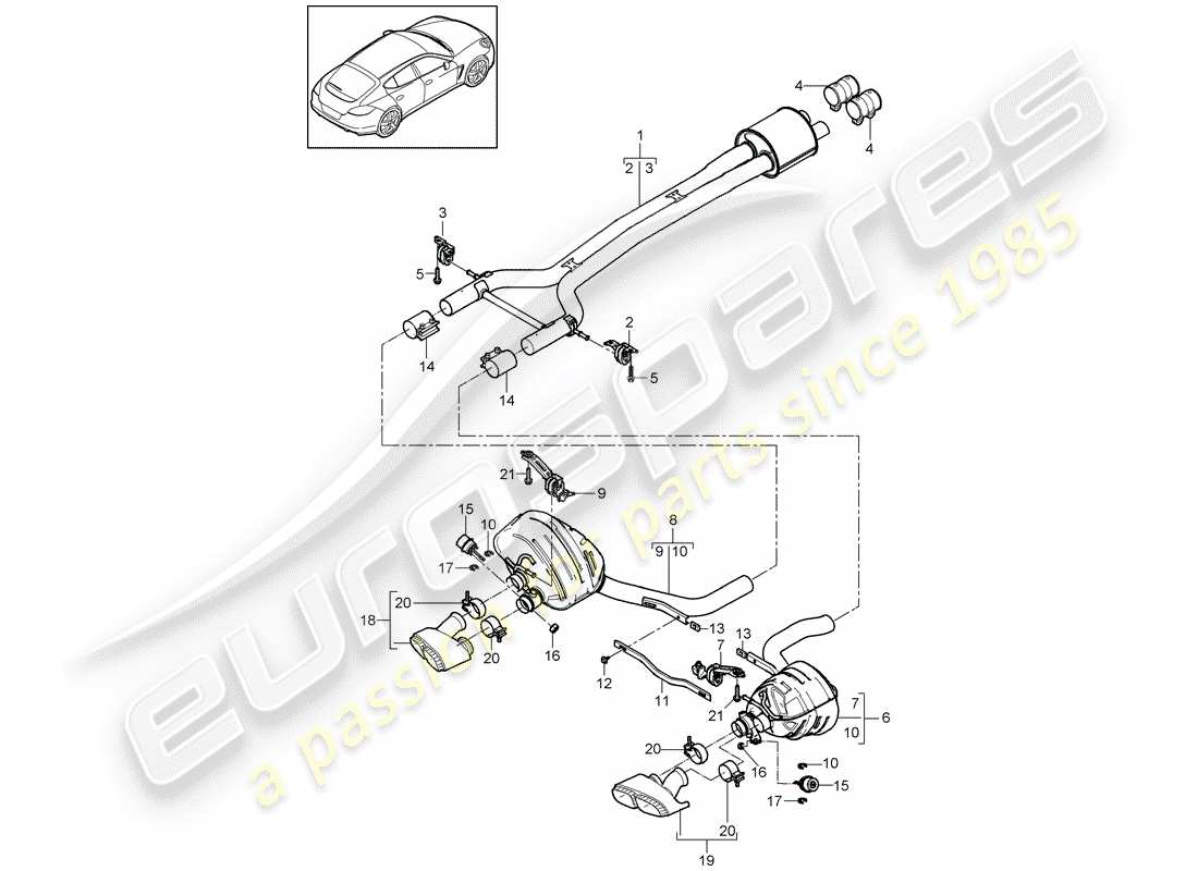 porsche panamera 970 (2016) exhaust system part diagram