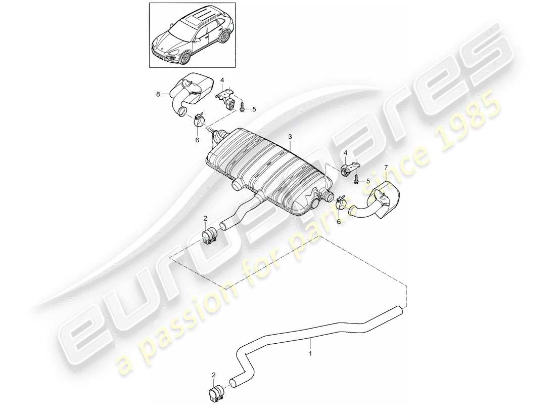porsche 2011 (cayenne e2 92a) exhaust system part diagram