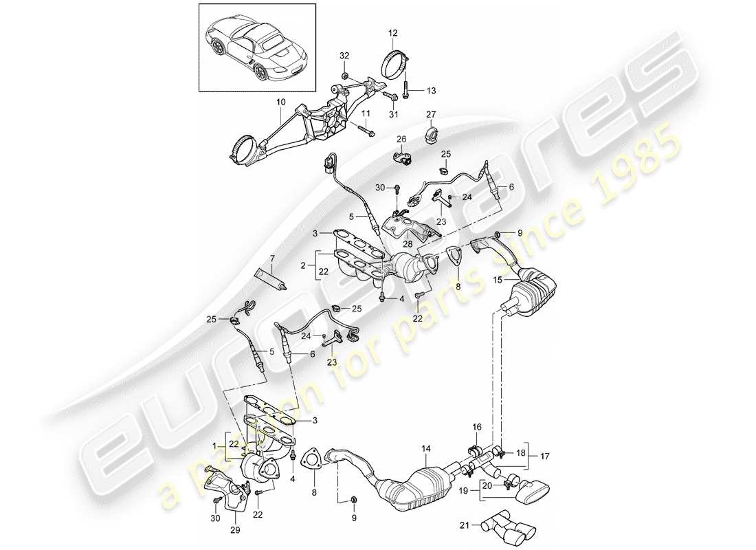 porsche 2011 (987 boxster) exhaust system part diagram