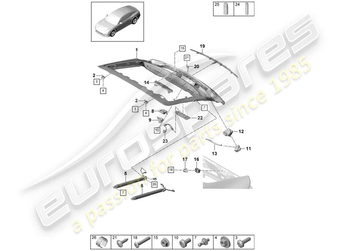 porsche 2020 (panamera 971-1) rear trunk lid part diagram