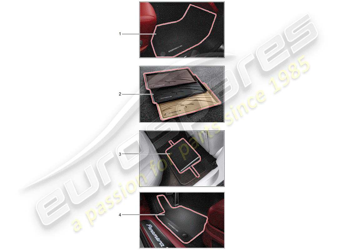 porsche 2018 (tequipment panamera) floor mat (rubber) part diagram