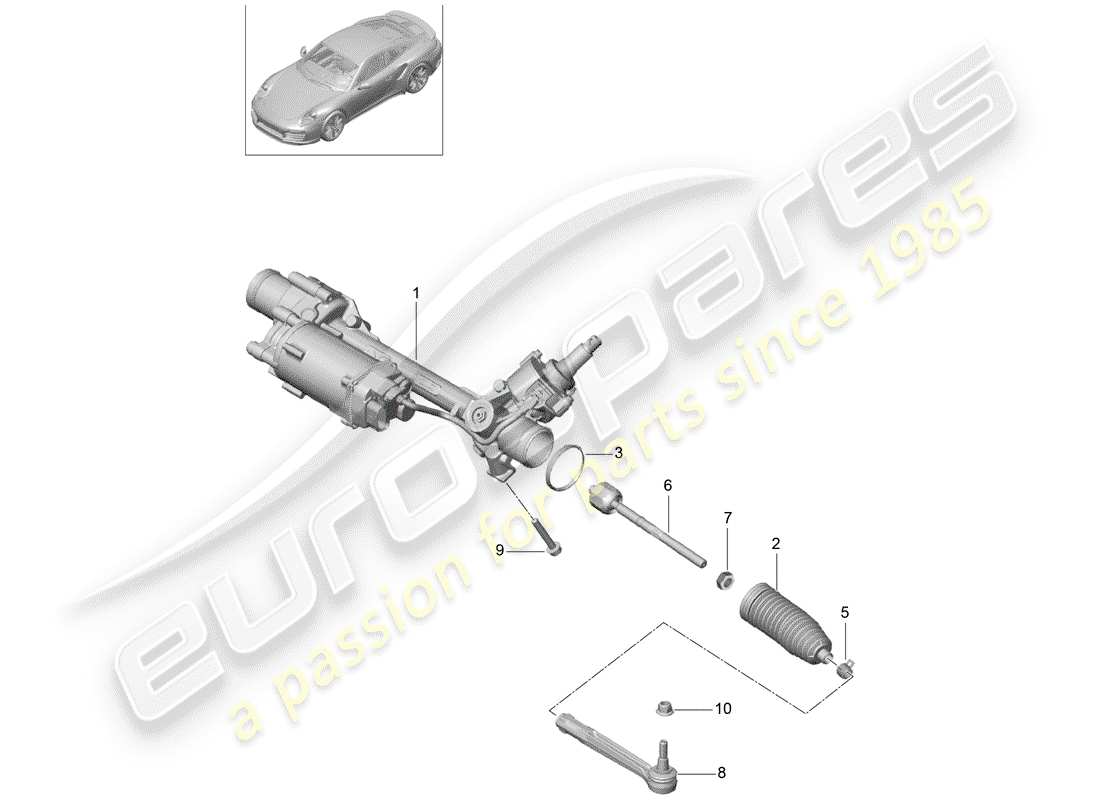 porsche 991 turbo (2020) steering gear parts diagram