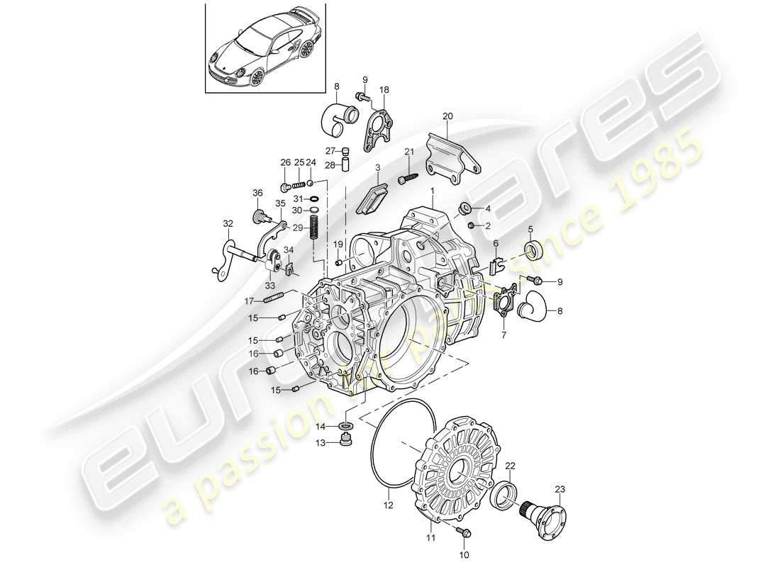 porsche 2012 (997-2 turbo / gt2 rs) transmission case part diagram