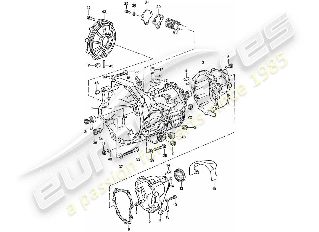 porsche 944 (1986) replacement transmission - transmission case - manual gearbox parts diagram