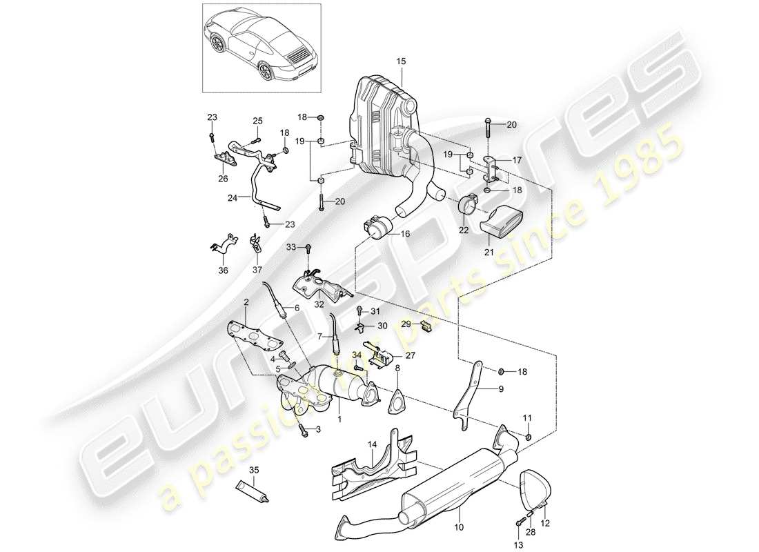 porsche 2009 (997-2) exhaust system part diagram