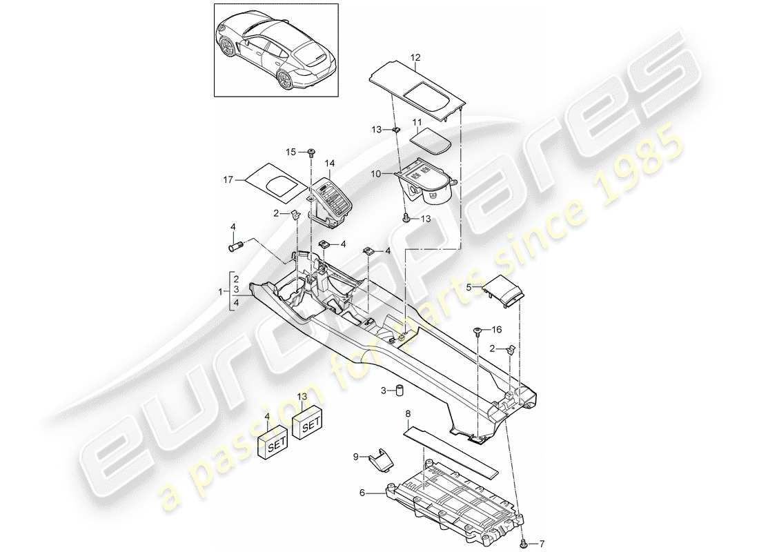 porsche 2015 (panamera 970) center console part diagram