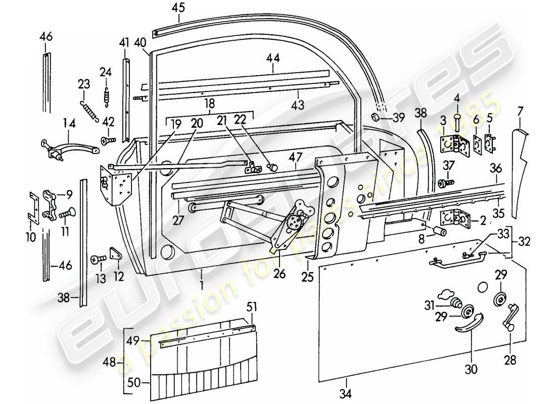 porsche 356/356a (1952) door - with: part diagram