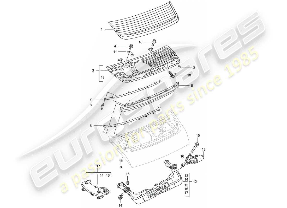 porsche 2001 (996) rear spoiler part diagram