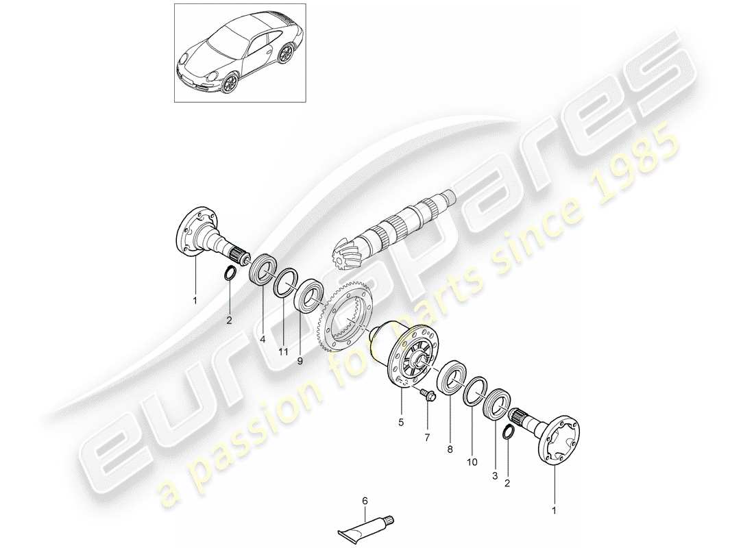 porsche 2012 (997-2) limited slip differential part diagram