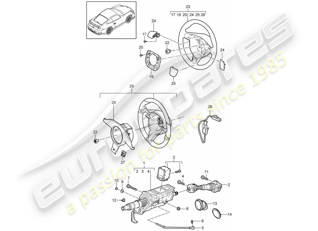 porsche 2009 (997-2 gt3) steering protective pipe part diagram