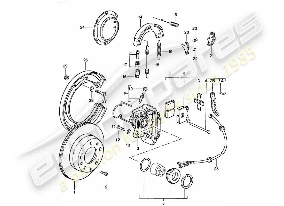 porsche 1983 (928) disc brakes - rear axle - d >> - mj 1985 part diagram