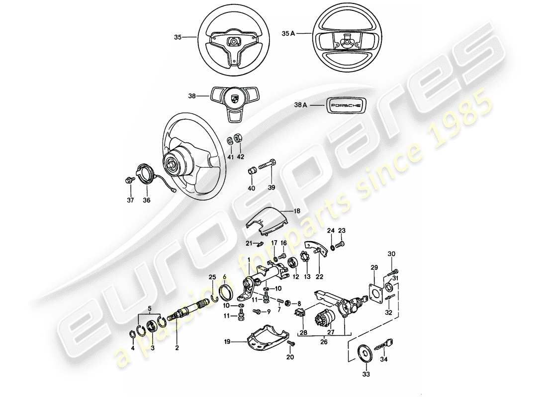 porsche 911 (1984) steering parts parts diagram