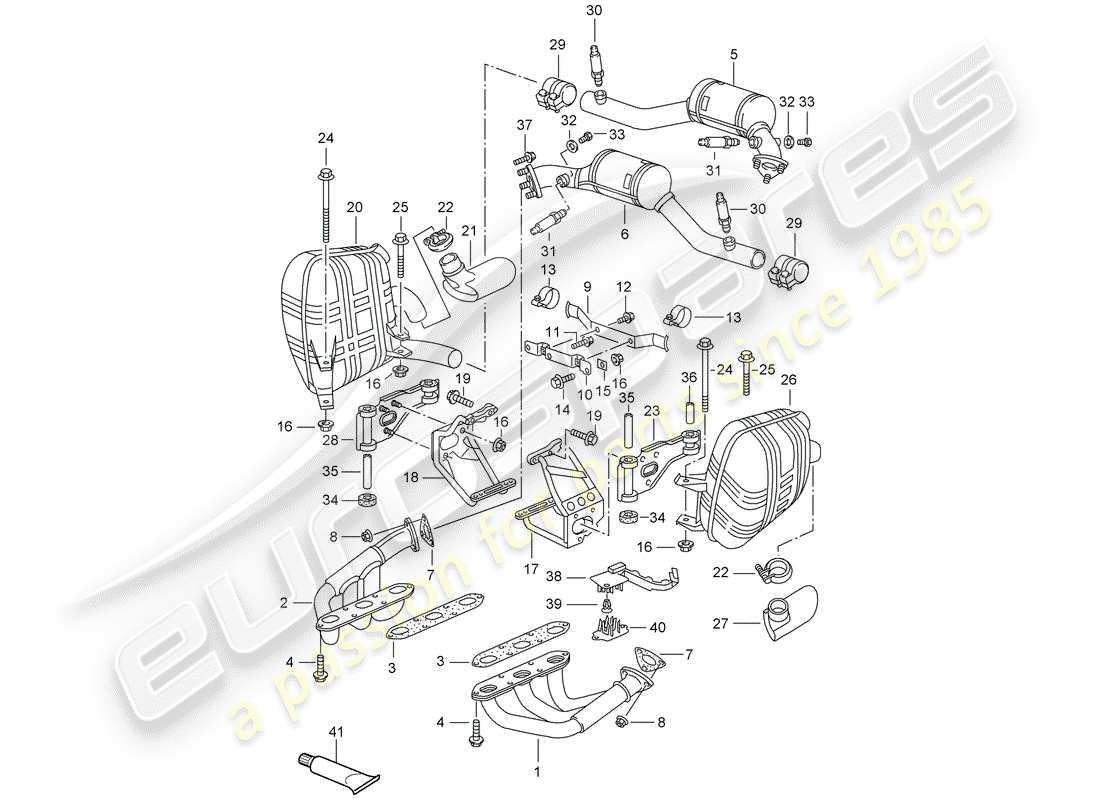 porsche 996 (2000) exhaust system part diagram